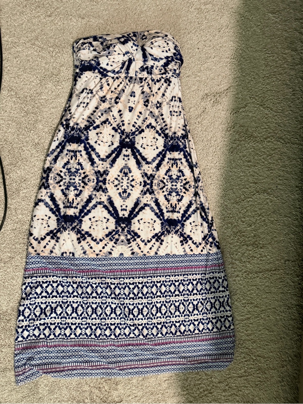 Soma Strapless Blue & Cream Patterned Maxi Medium Dress